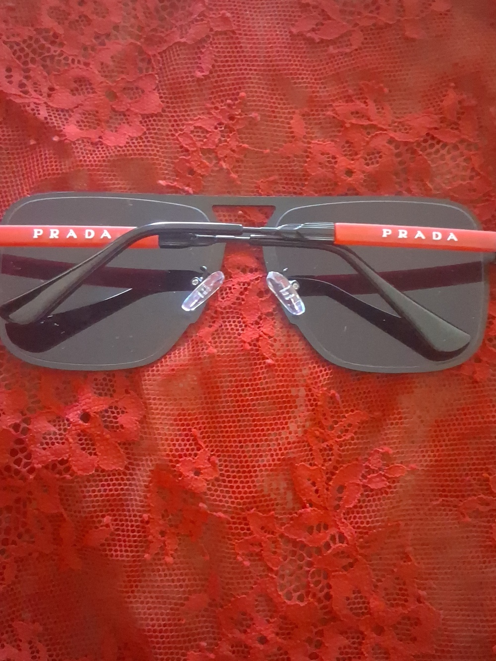 Prada Black Lenses with Red Temples Sunglasses
